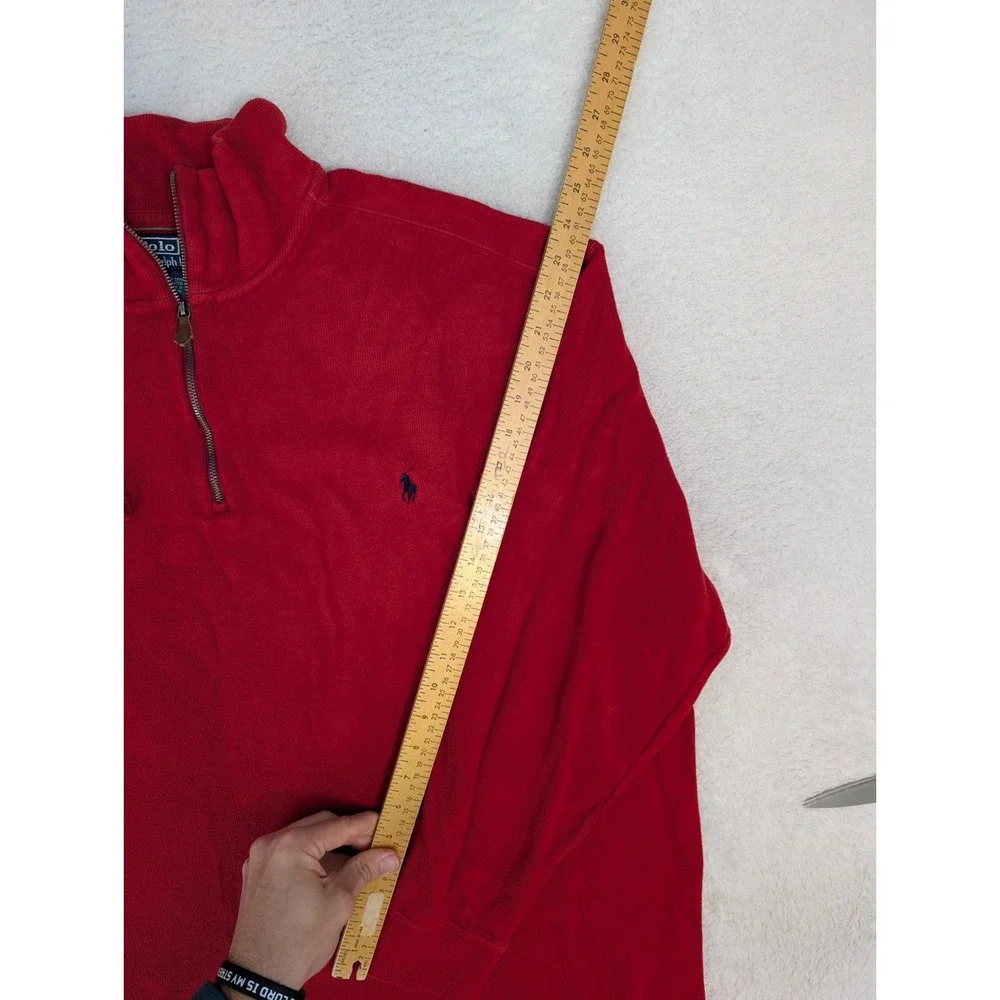 Polo Ralph Lauren‎ Sweater Mens 2XLT Red 1/4 Zip LS 100% Blue Pony Exclusive